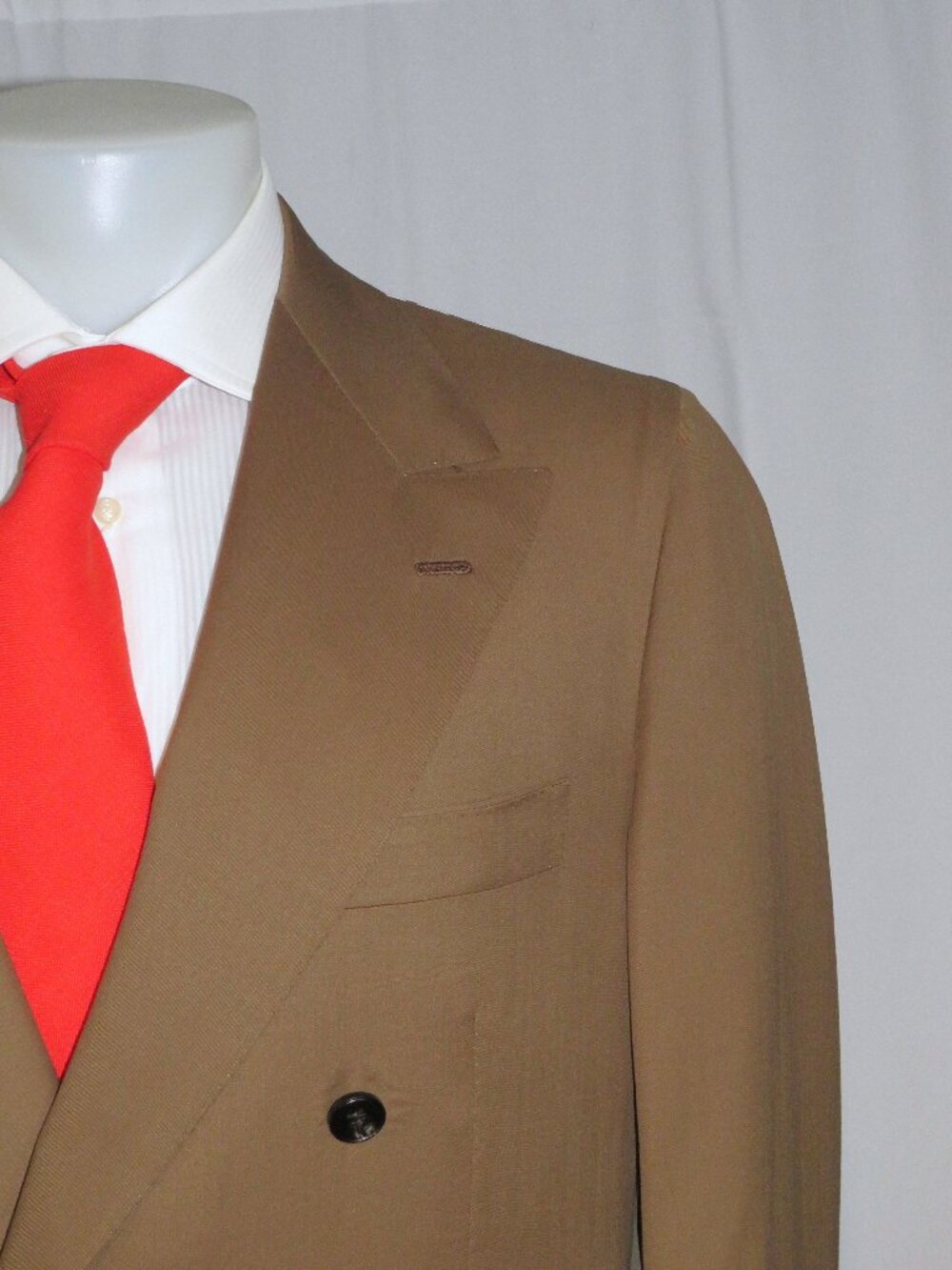 Kiton Custom Handmade Solid Brown Peak Lapel Double Breasted Suit 45L NWT $12000